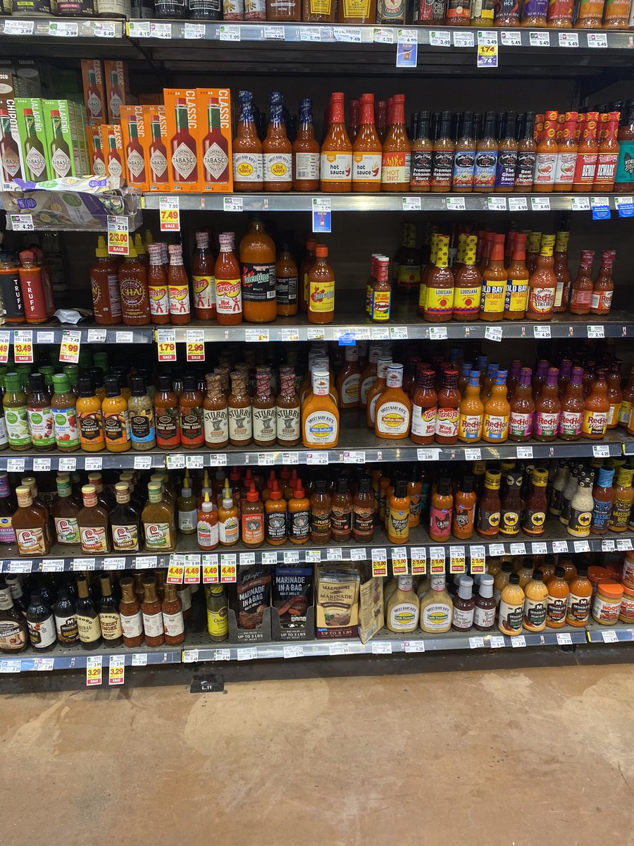 Chaad1125's tweet photo. All this hot sauce but no @DustinPoirier brand at Kroger. Can I get some for my birthday champ? https://t.co/xZgIXRnvLF
