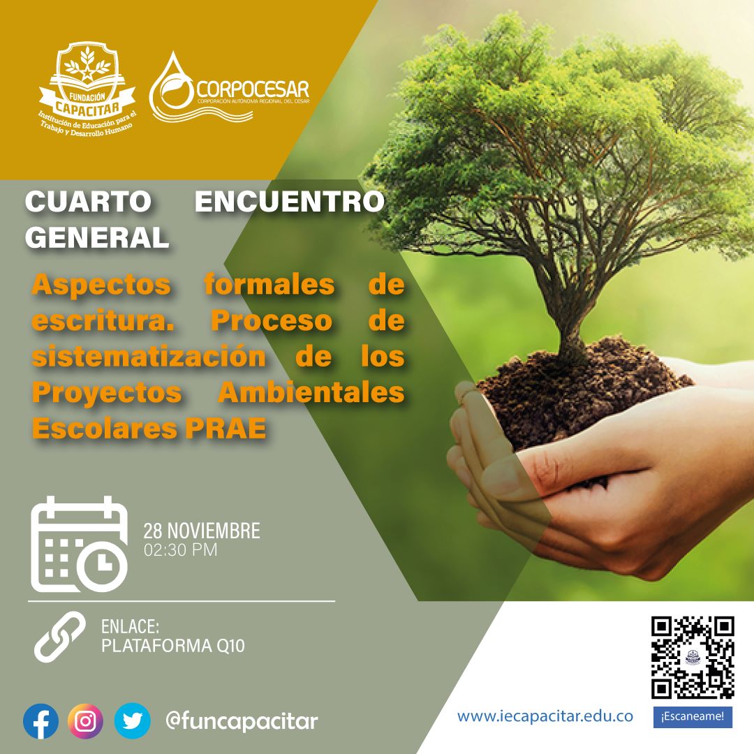 funcapacitar's tweet photo. INFORMACIÓN IMPORTANTE
✅Corpocesar y Fundación Capacitar los invitan cordialmente, CUARTO ENCUENTRO GENERAL Aspectos formales de escritura. Proceso de sistematización de los Proyectos Ambientales Escolares PRAE
Fecha:  Lunes 28 de Noviembre  Hora: 2:30 pm
✅@Corpocesar https://t.co/BcY40aiCjr