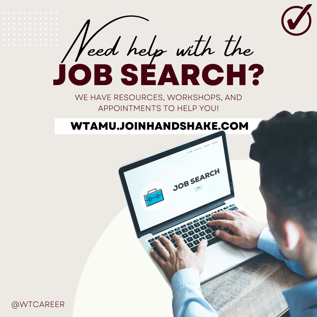 wtcareer's tweet image. Need help in the job search? Contact us to learn how we can help! 
806.651.2345 | CC 113 | wtcareer@wtamu.edu
#WTCareer #WTHandshake #JoinHandshake
