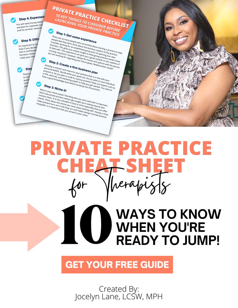 JustJocelynLCSW's tweet photo. Stop 🛑  struggling with indecision on whether or not it is the right time to start your own private therapy practice! 

Get your FREE "10 Ways to Know When to Jump" guide today!  
Visit https://t.co/tMVX2uBuTJ  

#privatepractice #therapist #yourfavoritetherapist #JustJocelyn https://t.co/BHCJYbEOut
