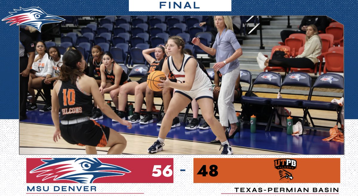 MSUDenverWBB's tweet photo. ⏱FINAL | #MSUDenver 56, UTPB 48

🏀 Kendra Parra: 22 pts, 5 rebs, 5 stl
🏀 Brooklynn Jones: 14 pts, 1 reb, 1 stl
🏀 Mariana Silva Pereira: 7 pts, 5 rebs, 8 ast, 1 stl

First home game -> first home dub 😎

#GetRowdy🔴🔵 https://t.co/dMtBMG6qh8