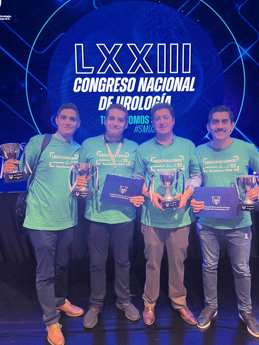 Residentes_SMU's tweet photo. 📢‼️Resultados FINAL #Urochallenge2022 🏆 @smumexico
#Centro1 🆚 #Occidente
👨🏻⚖️ @castialon
Ganadores: #Centro1 👏🏻👏🏻👏🏻👏🏻
🏥 Gea González
🏥 HCM
🏥 Español
🏥 Zaragoza
#SMU2022 #ResidentesSMU
@Jgaducampos @RomanCarvajal @urosasnava @zaelsantana @UrologosJovenes @EdgarLindenMD https://t.co/jrNX8RKZ20