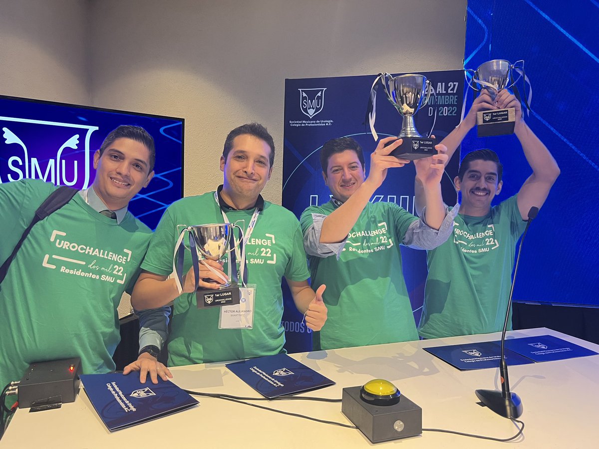 Residentes_SMU's tweet photo. 📢‼️Resultados FINAL #Urochallenge2022 🏆 @smumexico
#Centro1 🆚 #Occidente
👨🏻⚖️ @castialon
Ganadores: #Centro1 👏🏻👏🏻👏🏻👏🏻
🏥 Gea González
🏥 HCM
🏥 Español
🏥 Zaragoza
#SMU2022 #ResidentesSMU
@Jgaducampos @RomanCarvajal @urosasnava @zaelsantana @UrologosJovenes @EdgarLindenMD https://t.co/jrNX8RKZ20
