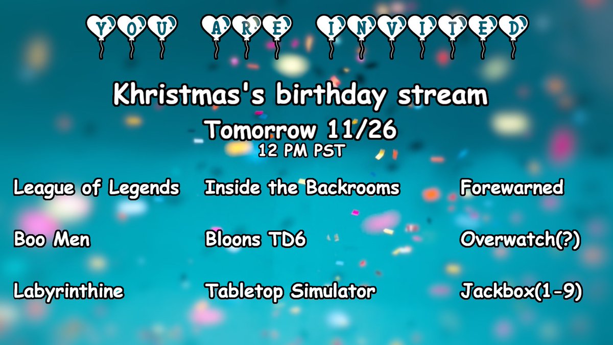 I have put off posting this basically as much as possible but... Tomorrow is my birthday! I'm gonna be streaming for as long as I can hope to see you guys there ^w^ twitch.tv/khristmas