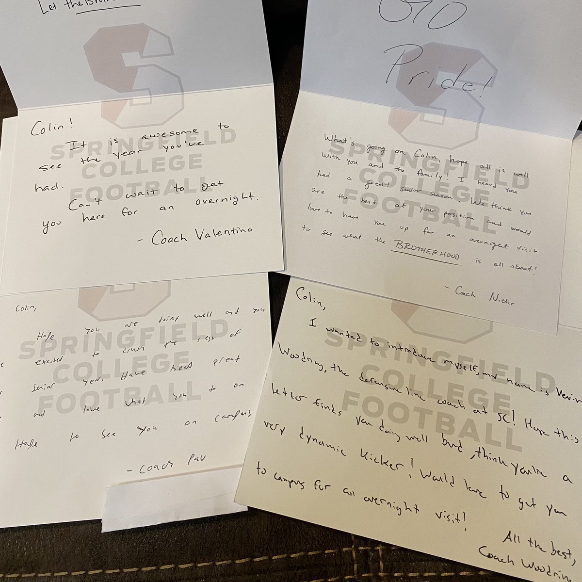 Colin Mazzola (@mazzola_colin) on Twitter photo Great to come home to these letters from the Springfield College <a href="/_SCFootball/">Springfield Football</a> staff! Hope to get up there soon! #LTBR Great to come home to these letters from the Springfield College <a href="/_SCFootball/">Springfield Football</a> staff! Hope to get up there soon! #LTBR