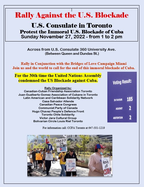 ONCommunists's tweet photo. Toronto on Sunday! End the U.S. blockade of Cuba! https://t.co/vFiXrzwKJk