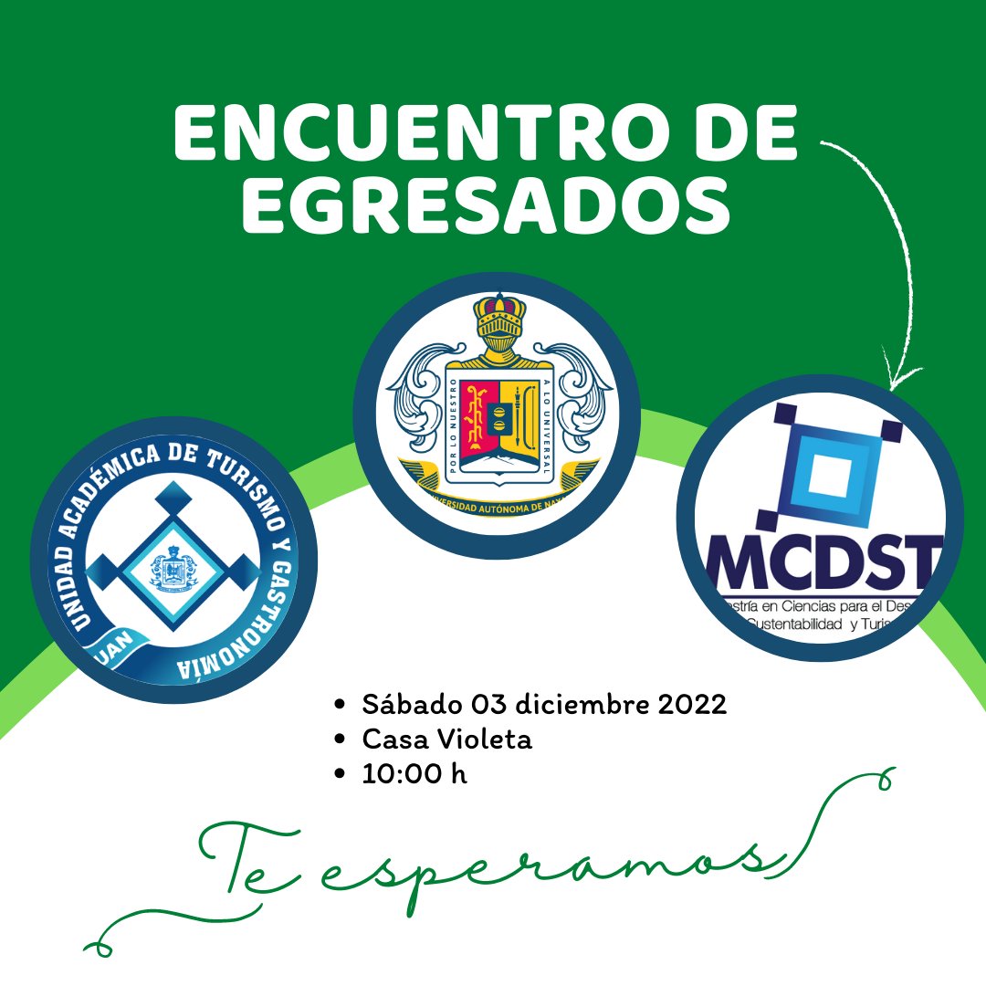 MCDST_UAN's tweet photo. Próximo sábado 3 de diciembre encuentro de egresados de la Maestría en Ciencias para el Desarrollo, Sustentabilidad y Turismo. 
📍Casa violeta 
⏰10:00 h.

#MCDST #UATyG #UAN https://t.co/REuUm28kGc