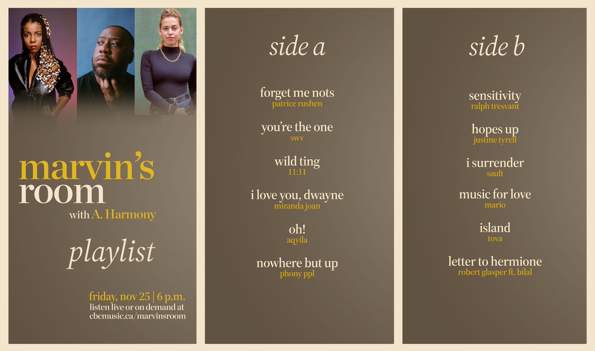 Here’s the playlist for this week’s episode!

Download the CBC Listen app to listen to this and past episodes, on demand.