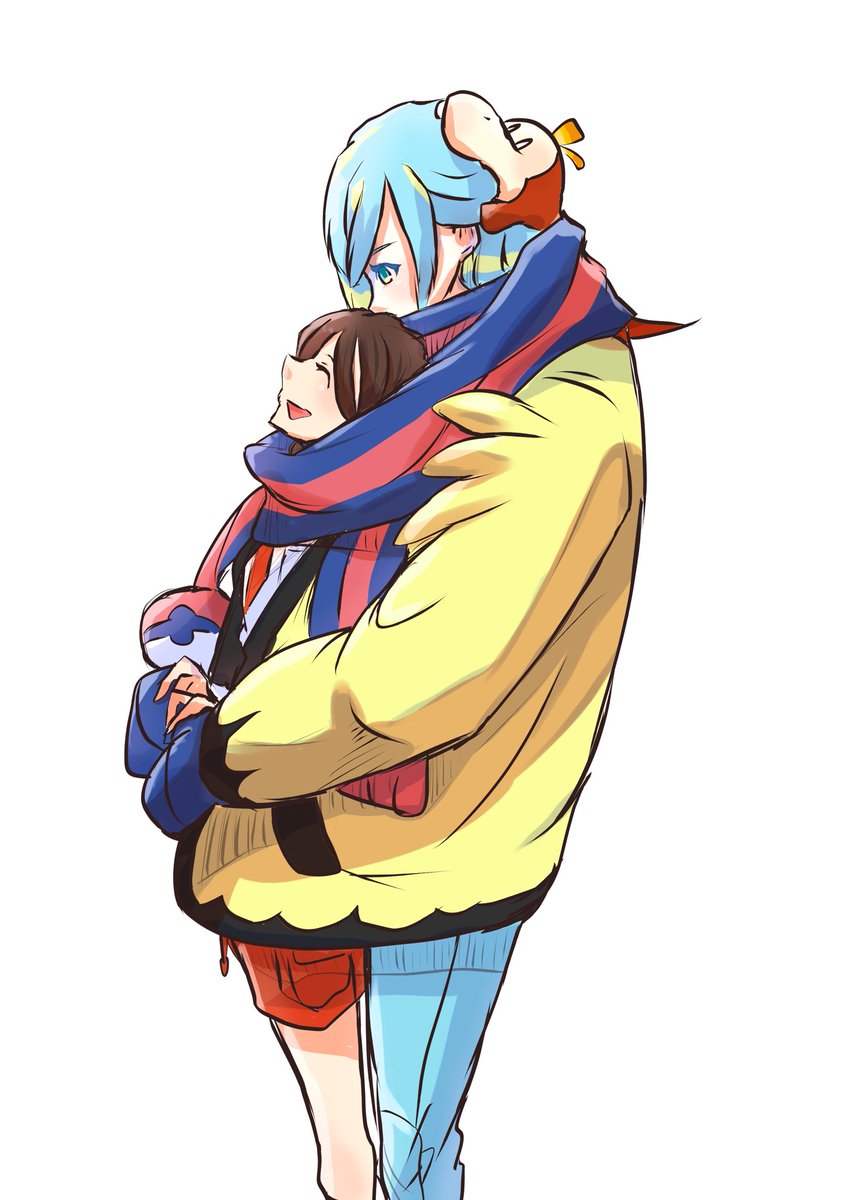 shared clothes 1boy scarf 1girl shared scarf yellow jacket striped scarf  illustration images