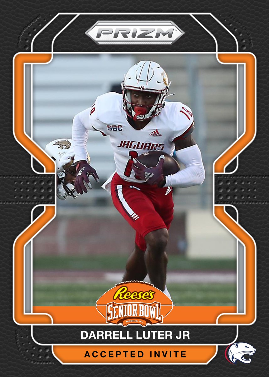 OFFICIAL! DB Darrell Luter Jr. @Luter01_ from @SouthAlabamaFB is heading to the 2023 Senior Bowl!!! #LEO #GoJags #TheDraftStartsInMOBILE™️ @JimNagy_SB @PaniniAmerica #RatedRookie