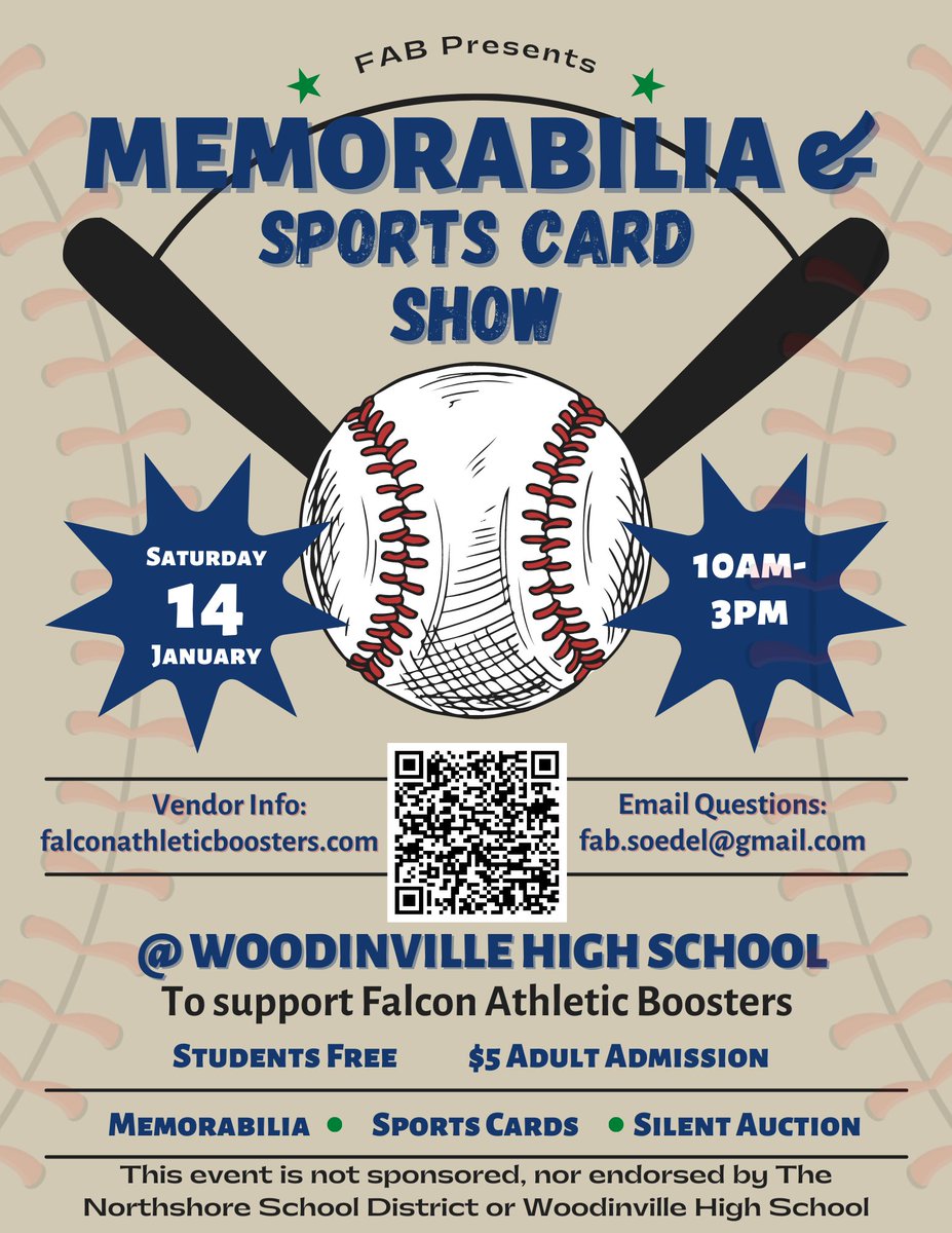 sportsstuffhub's tweet image. For those in the WA area, if you can stop by and support this show at the Woodinville HS in Jan, that would be much appreciated.

Show to raise money for the Woodinville Falcons Athetic Boosters.