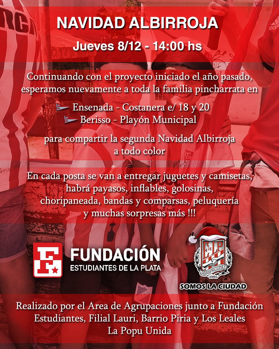 LeonPagliari7's tweet image. A difundir para que cada niño y niña de la ciudad reciban su regalo! Ademas, se van a entregar camisetas, habra payasos, inflables, golosinas, bandas y muchas sorpresas más... Porque para ser la ciudad hay que demostrarlo todos los dias, adelante Estudiantes adelante 🇦🇹🇦🇹🇦🇹