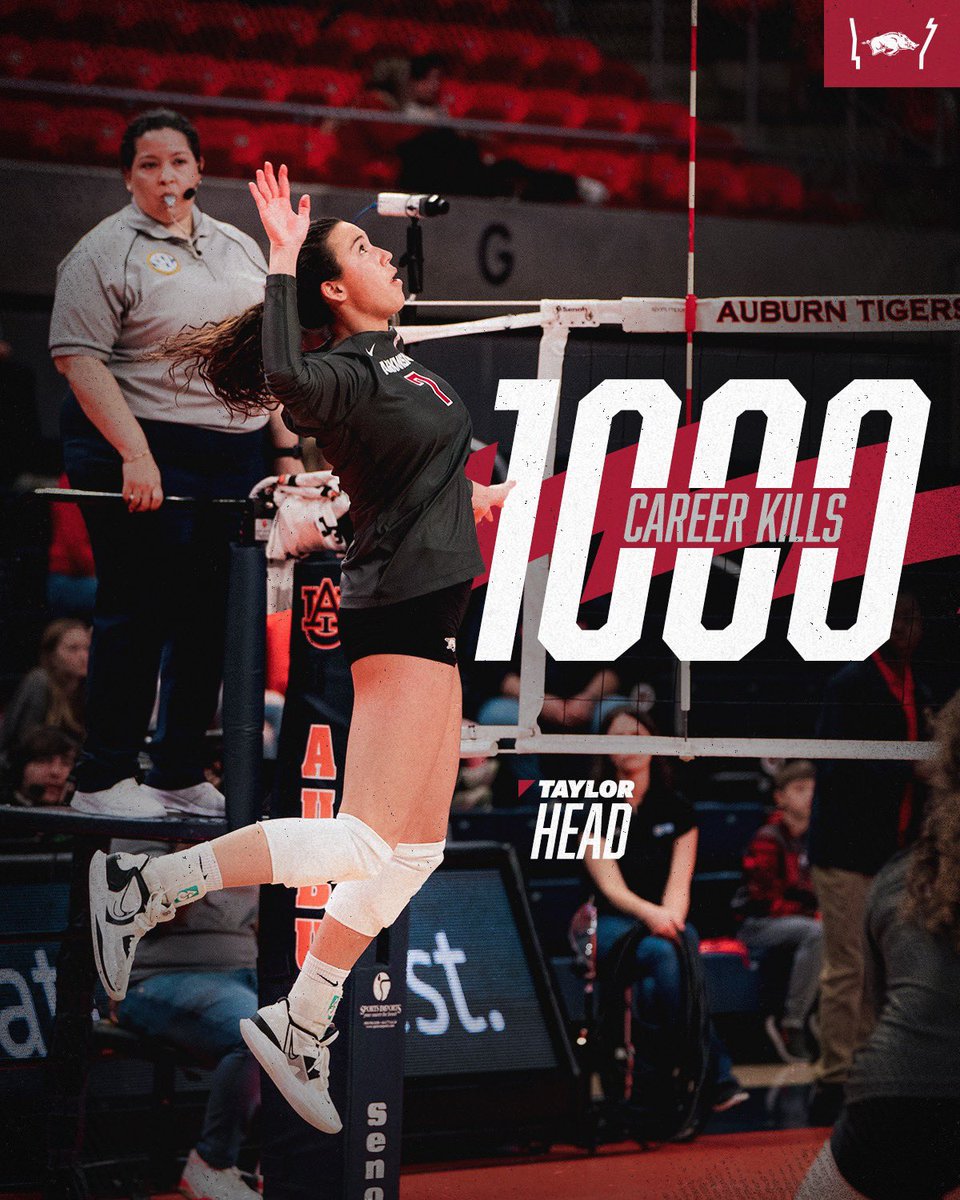 With 12 in today’s match, <a href="/tayylorhead/">Taylor Head</a> has officially become the 18th member of Arkansas’ 1,000 kill club. 

Congrats, Taylor! 🐗