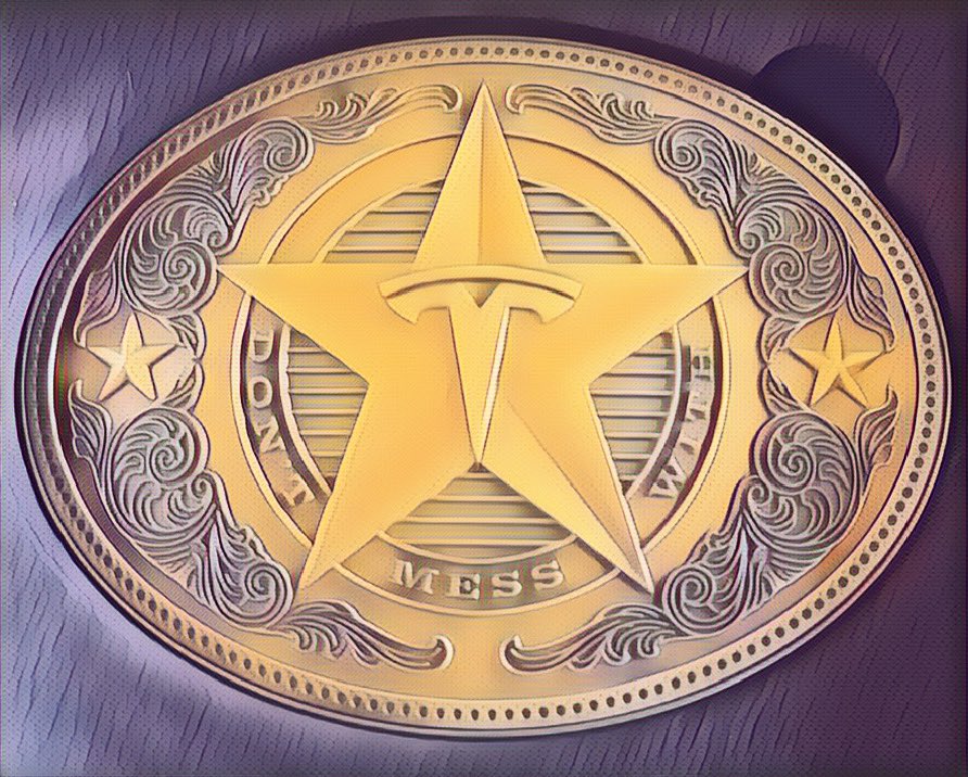 marksblades's tweet photo. @elonmusk @Tesla #elonmusk  #tesla #texas #beltbuckle #loveit #perfect      Great product, great design , the most beautiful packaging I’ve ever seen.   Stunning job @elonmusk https://t.co/1Uh8rSPzY1