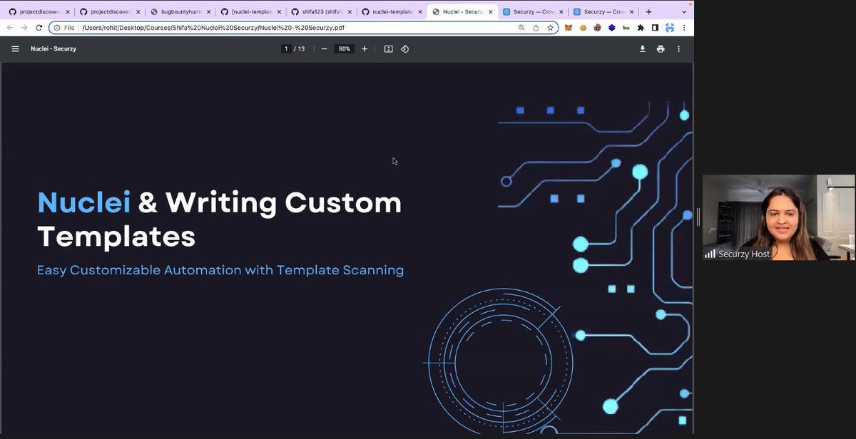 SecurzyHQ's tweet photo. What a well-demonstrated webinar on Nuclei - Writing Custom Templates by @shifacyclewala! For more such cybersecurity #webinars and #BootCamp join https://t.co/48urzQQmwj for free! #infosec #Pentesting #vulnerability #cybersecurity #security #ethicalhacking #Securzy https://t.co/IRejOxsR4C