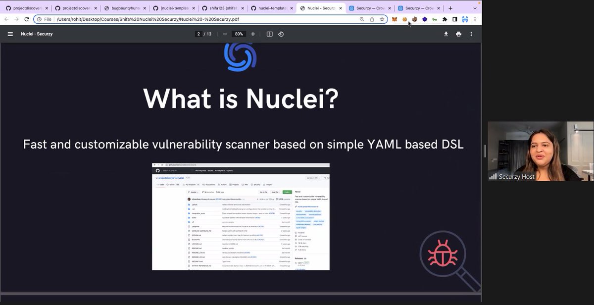 SecurzyHQ's tweet photo. What a well-demonstrated webinar on Nuclei - Writing Custom Templates by @shifacyclewala! For more such cybersecurity #webinars and #BootCamp join https://t.co/48urzQQmwj for free! #infosec #Pentesting #vulnerability #cybersecurity #security #ethicalhacking #Securzy https://t.co/IRejOxsR4C
