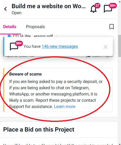 AskGauravNanda's tweet photo. Good job @freelancer   by putting that 'Scam' aware alert! Hope this will benefit new #freelancers who are always the top target for such scammers. https://t.co/fFkn1yeAYP