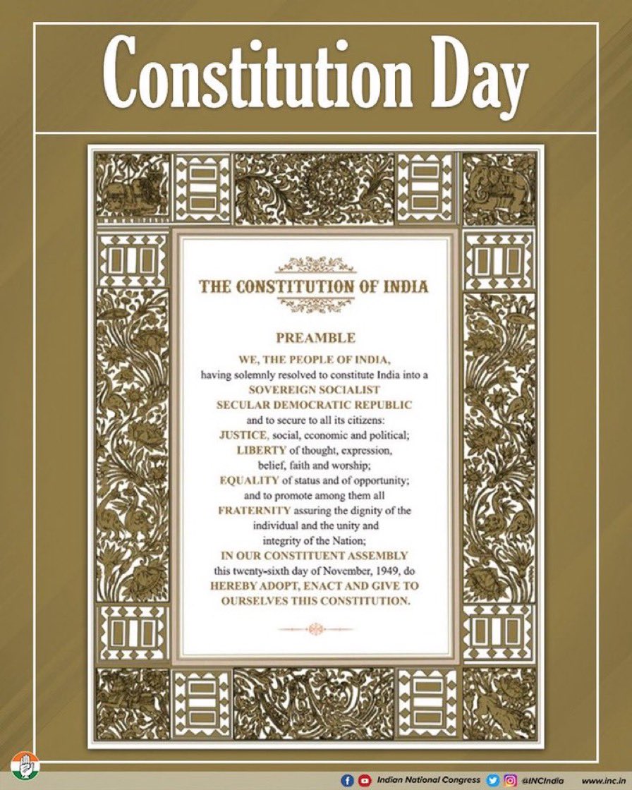 SevadalBGL's tweet photo. The Three Pillars of our Constitution are Liberty, Equality and Fraternity. #BharatJodoYatra https://t.co/2pt4UEufSz