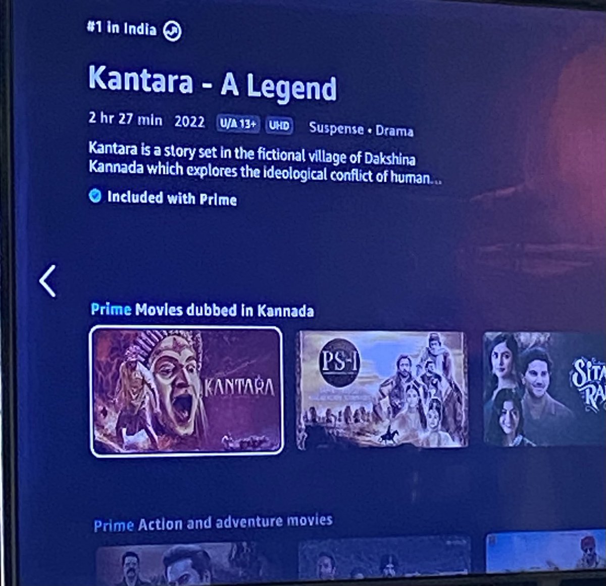 RamSavanur's tweet photo. ⁦⁦@Hombalefilms7⁩ ⁦⁦⁦@KantaraFilm⁩ Original Kannada film shown under the prime movies as dubbed in Kannada  ,whereas Telugu is shown as the original movie. https://t.co/KrRL93lDYr