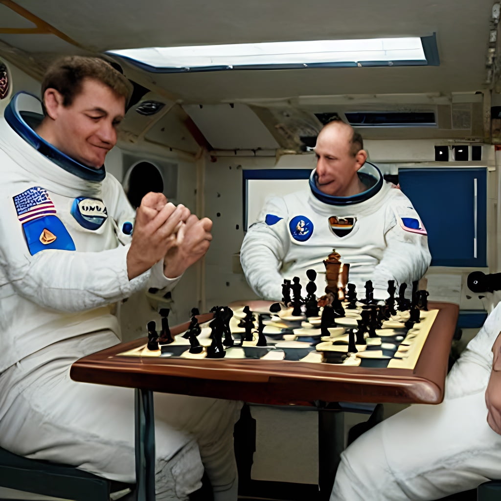 TheChessLounge's tweet photo. Sometimes people ask how we keep from getting bored while we're out exploring the cosmos.  Simple, we play lots of Chess!  Here are some photos of the team taking a relaxing chess break after a hard days work. https://t.co/53am0bWPoJ