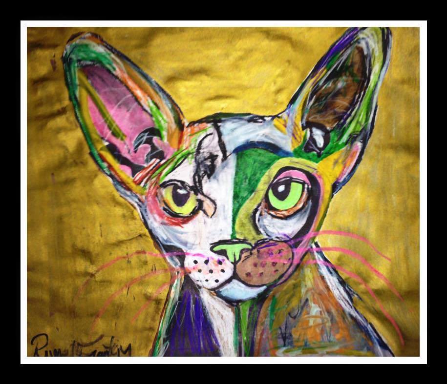 Golden cat (sold) 2015 mixed media by Russell Frantom 

#artistsontwitter #CatsOnTwitter #painting