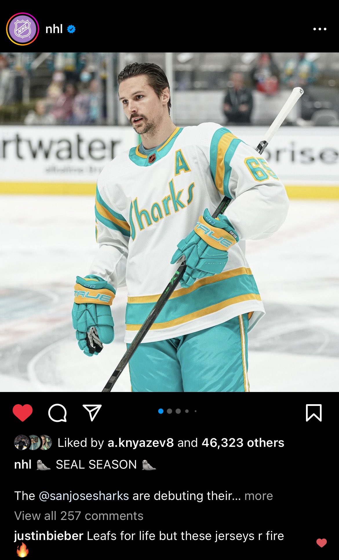 SJHN Daily: Justin Bieber Says Sharks' Reverse Retro Jerseys 'R Fire