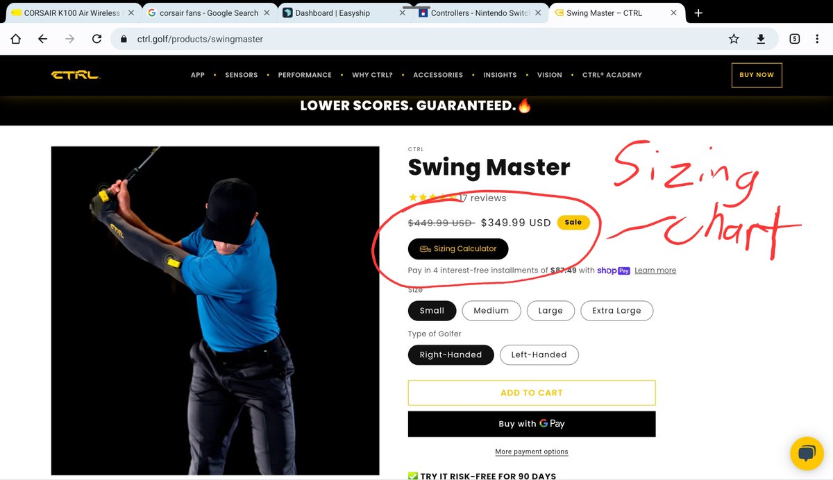ctrl_golf's tweet photo. @brianbenko Brian, thanks for your question! The sizing calculator on the product or buy now page has our sizing calculator. I've also attached for your convenience. https://t.co/FBQ7JMUCx9