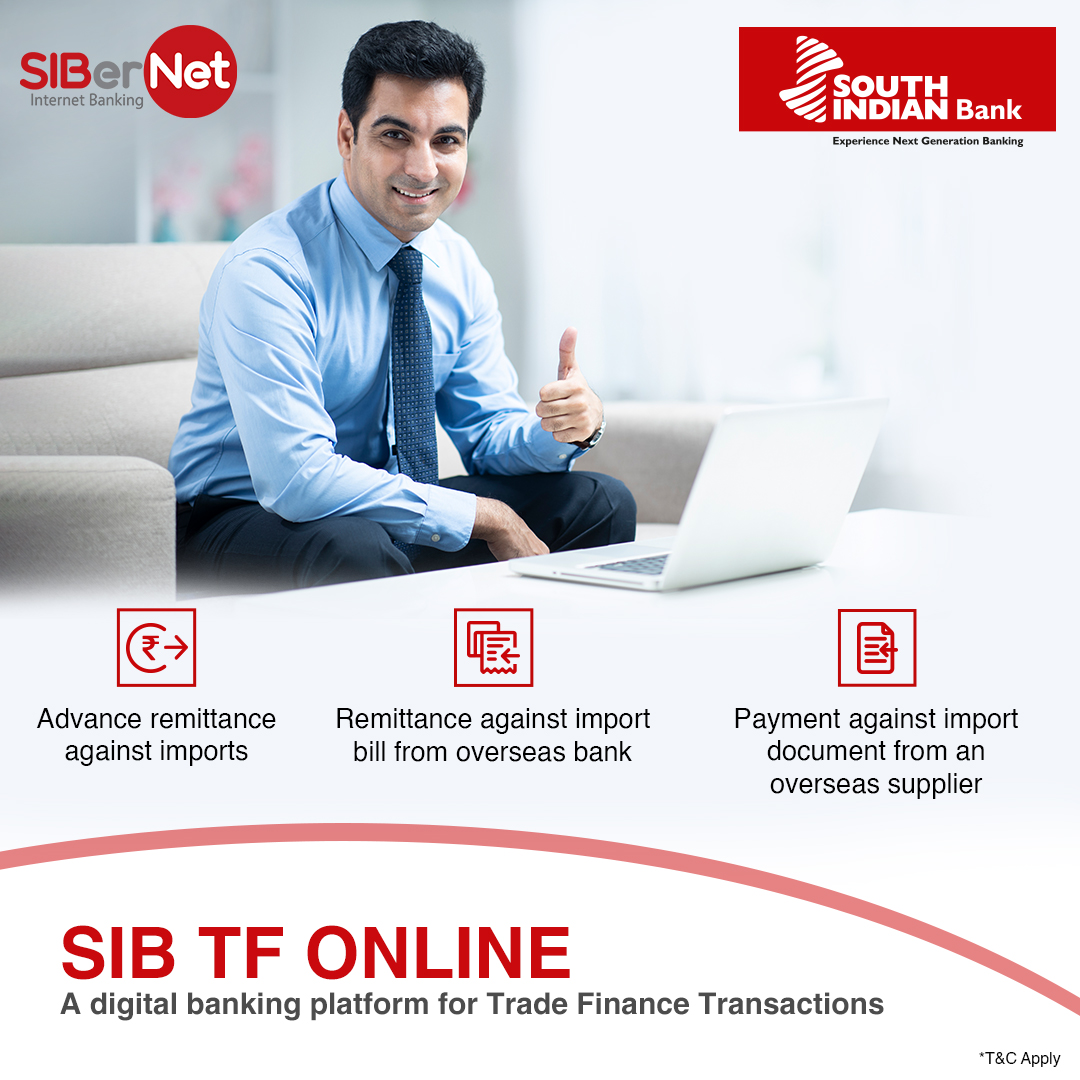 OfficialSIBLtd's tweet photo. Trade finance transactions made easy with SIB TF ONLINE through SIBerNet!
To know more, click https://t.co/Fnm3NTizB0
#sib #bankonus #southindianbank #tradefinance #SIBerNet https://t.co/at89O8Y2AA