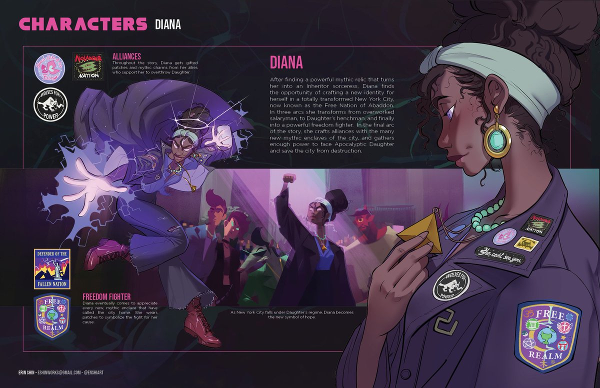 enshiart's tweet image. ✨️ Diana the Inheritor ✨️
Pages from my Abaddon Project Book! Meet Diana, the protagonist of our narrative. A powerful sorceress wielding centuries of inherited arcane knowledge. Abaddon's original concept/story is owned by my friend, Clay, Visuals mine :)
