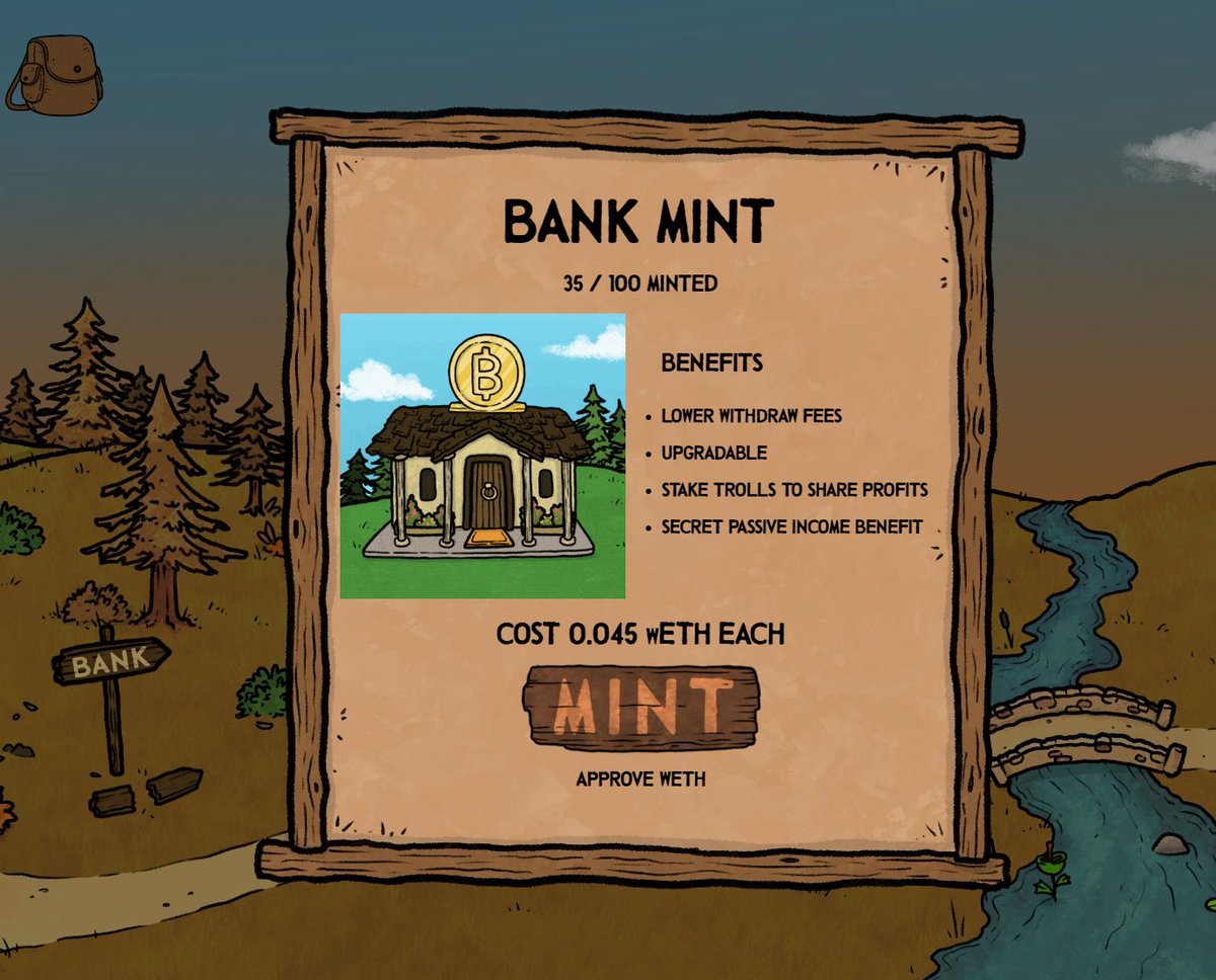 letstrollgame's tweet photo. ✅ #TrollGame の BANK NFT が MINT 開始しました🔥🔥72時間限定になるよー(以降MINT閉鎖)
26日08:00~
供給：最大100
価格：0.045WETH
場所：https://t.co/KiTCjgCzou

👉 https://t.co/lfqY2g1KTS

#NFT #Polygon #NFTgaming #LFG 

BANKユーティリティーは引続きコメントに記載 https://t.co/EG1pVd0fci