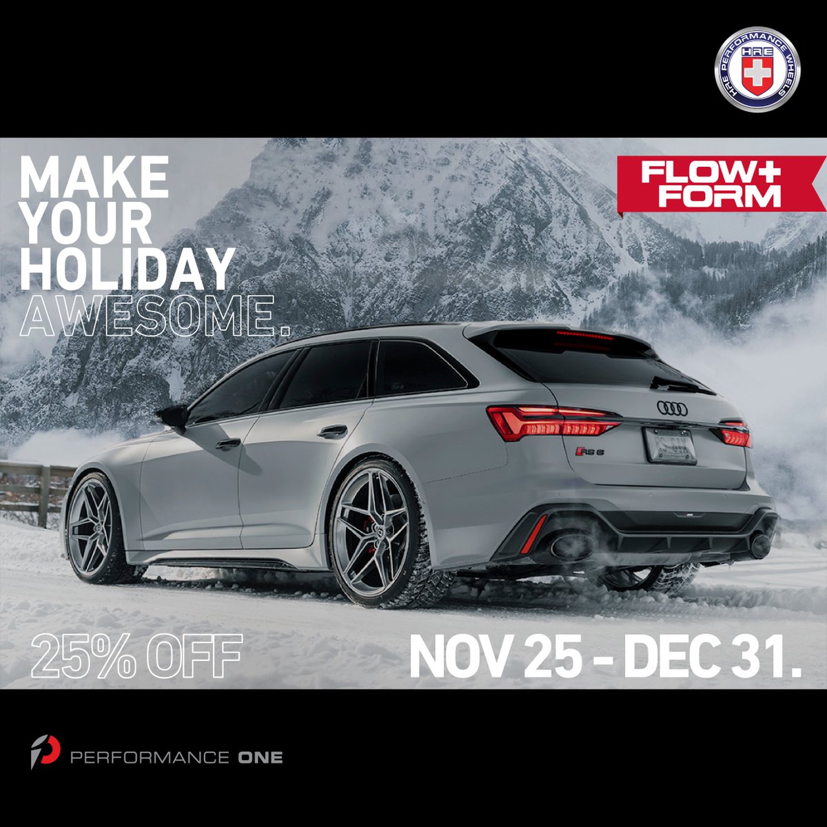 PerformanceOne's tweet photo. The @FlowForm_Wheels  Holiday Sale is back and better than ever! Save up to 25% through December 31st when purchasing the #FF01, #FF04, #FF10, #FF11, #FF15 and their latest #FT1. That's right, for the first time, the entire FlowForm line is on Sale! · Contact us for more details. https://t.co/aon7eCSmJz