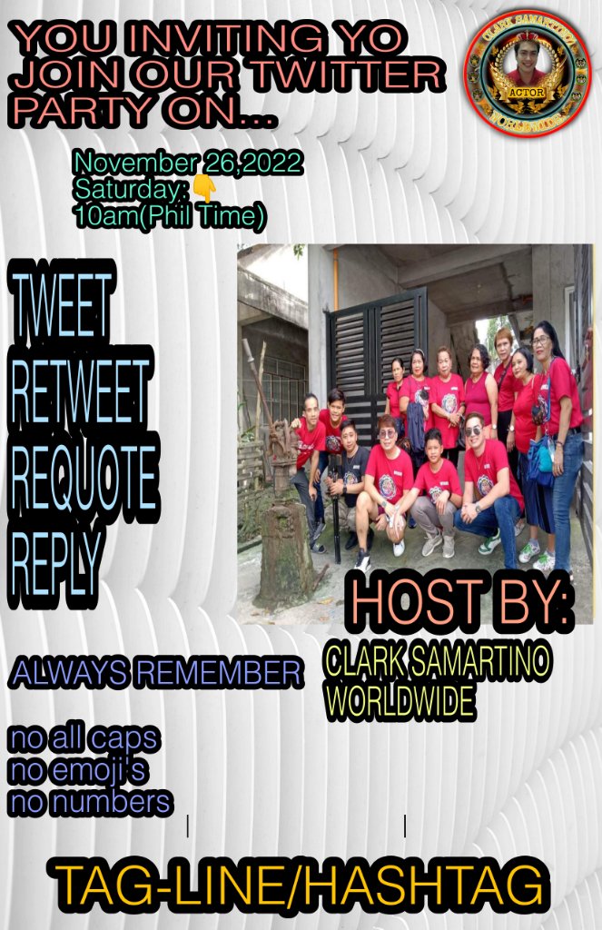 To all supporters pls join our twitter party  now thank you everyone god bless

#4everLoveWorldWide
<a href="/ClarkSamartino/">Clark Samartino</a>
