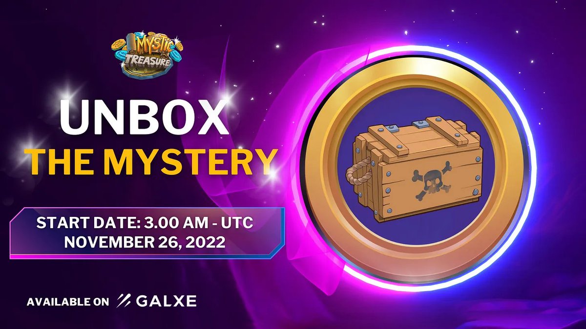 📣UNBOX THE MYSTERY WITH MYSTIC TREASURE

How to join:

1/ Follow Mystic Treasure's Twitter
2/ Like and Retweet this post
3/ Join Telegram and Discord of Mystic Treasure