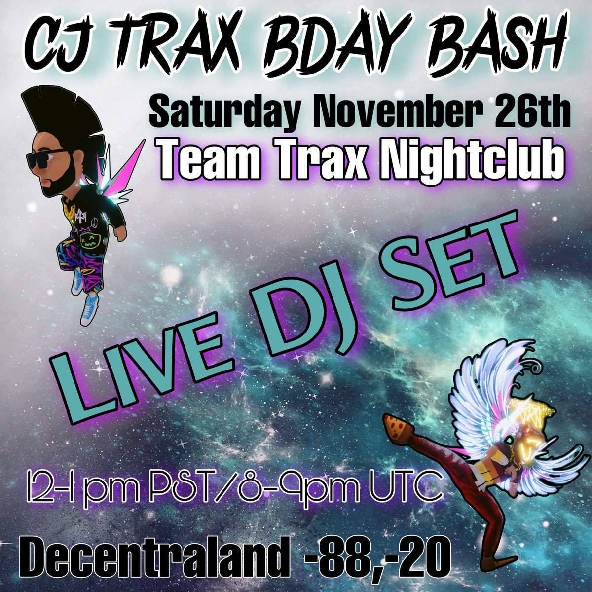 Tomorrow is my 31st birthday! 🎂 What better way to celebrate it then in my virtual home in <a href="/decentraland/">Decentraland</a> with my metafamily ✨ 12-1PM PST / 8-9PM UTC 🎧 DJ set by my son DJ T-Rax and myself 💻  #web3 #decentraland #Sagittarius 💙 <a href="/MAMATRAXdcl/">MAMA TRAX</a>