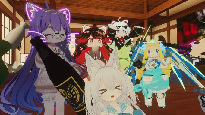 #川床泥酔部 ①じゃぱんくえすたちゃんズ。②ネコマタサンカモ・タブンソーネ。③みなほしちゃんズお久しぶり!④NOINさんと黒髪Necomaidちゃん。 