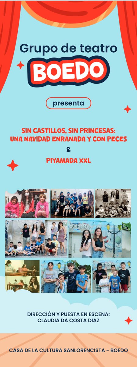 El domingo 27 de noviembre a las 13.30 el grupo de teatro Boedo de la casa de la cultura Sanlorencista presenta sus dos obras del 2022. Los esperamos 🙂
#Teatro #teatroboedo #casadelaculturasanlorencista #arte #niños #adolescentes #SanLorenzo #cultura #barrio