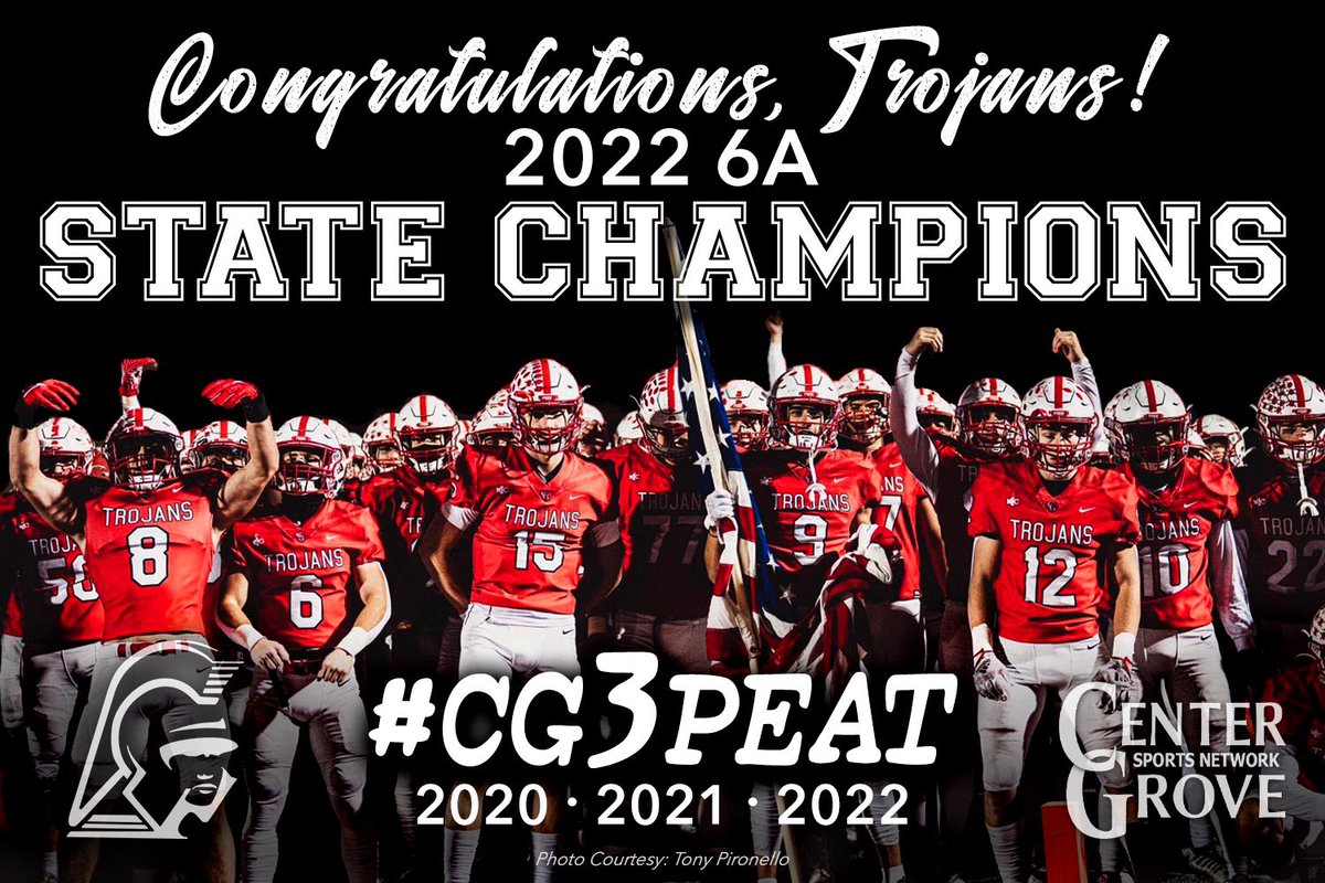 CGSportsNetwork's tweet photo. FINAL: Center Grove 35, Carroll 9. Center Grove cruises to their 3rd consecutive State Championship! #CG3PEAT #6AStateChamps https://t.co/z0IoNODqw6