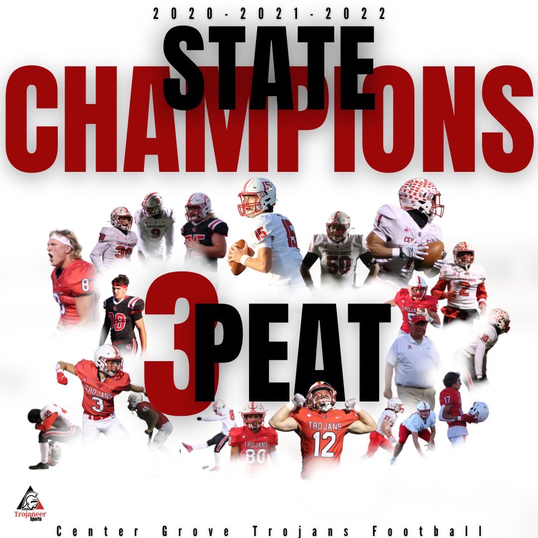 Center Grove defeats Carroll 35-9 in the 6A state championship game, winning the program’s 5th title. CG is the first team in 6A to win three consecutive titles.