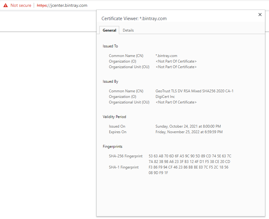 JustinDackapps's tweet photo. @jcfrk101 @steveonjava @bintray seems its certificate is expired 3 hours ago :

@steveonjava @bintray https://t.co/omUxb44nfJ