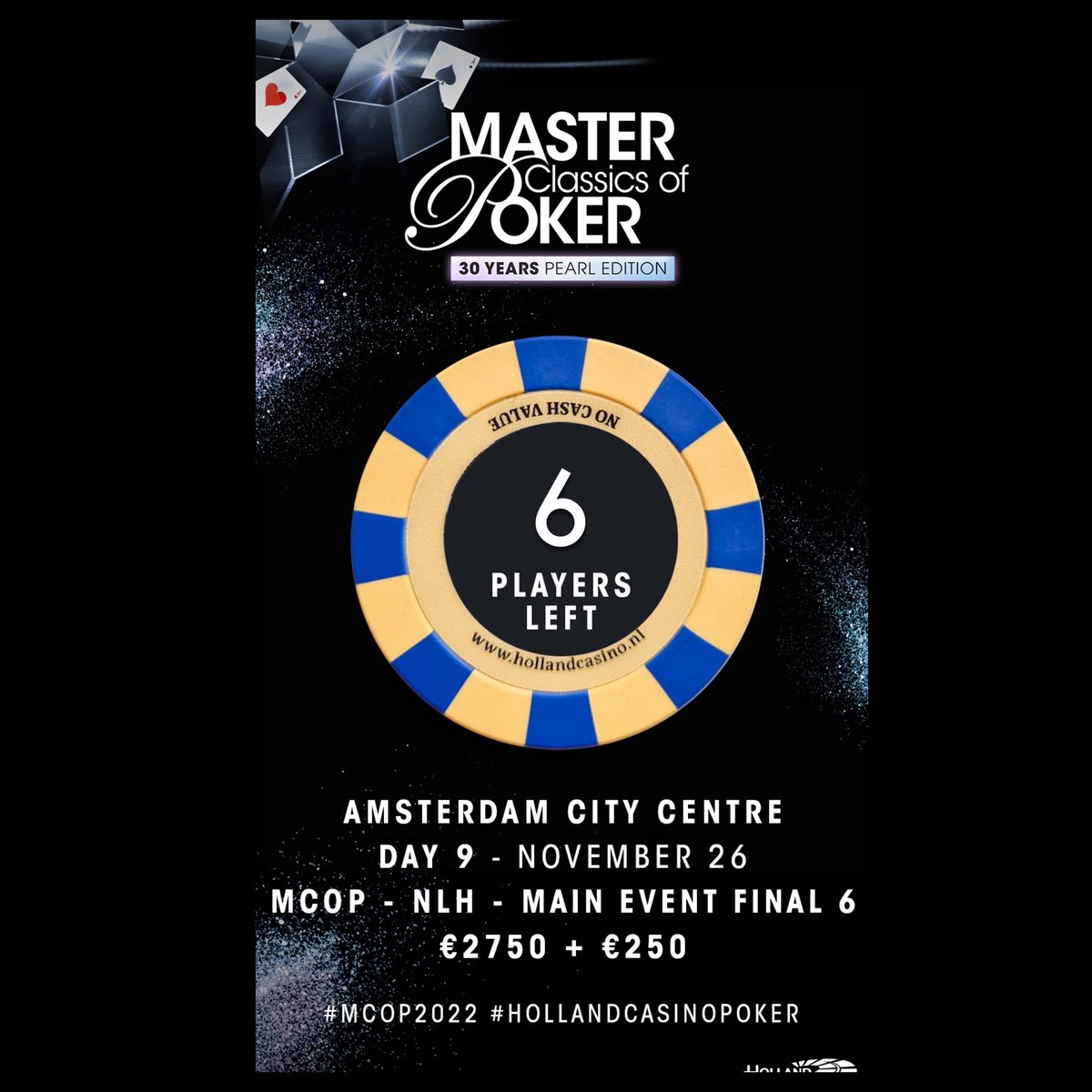 Tomorrow at 19.00h. the final of the <a href="/MCOP/">MCOP Amsterdam</a> Pearl Edition Main Event <a href="/hollandcasino/">Holland Casino</a> Amsterdam!
Livestream by <a href="/PokerCityNL/">PokerCity</a> ➡️ m.twitch.tv/pokercitynl
#mcop #poker #hollandcasino #amsterdam