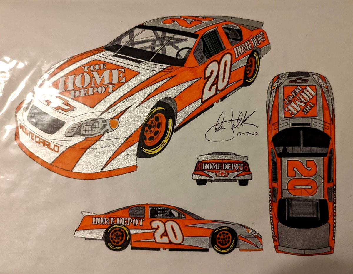 KineticBoom80's tweet photo. I drew this design for @TonyStewart back in October 2003. I found it in my binder today. Until now, I've applied any of my hand drawn stuff to @iRacing or nr2003. Kinda weird to finally see it in 3d. Tagging for attention don't mind me! @lefty_designs https://t.co/DSgFar25tN