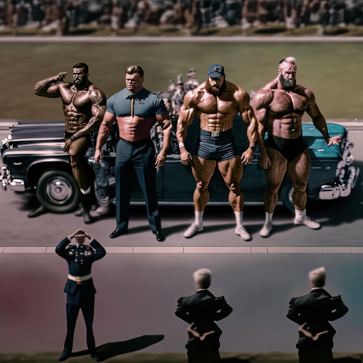 uncledoomer's tweet photo. muscle man competition at the jfk assassination https://t.co/XLQR6VX7Ed