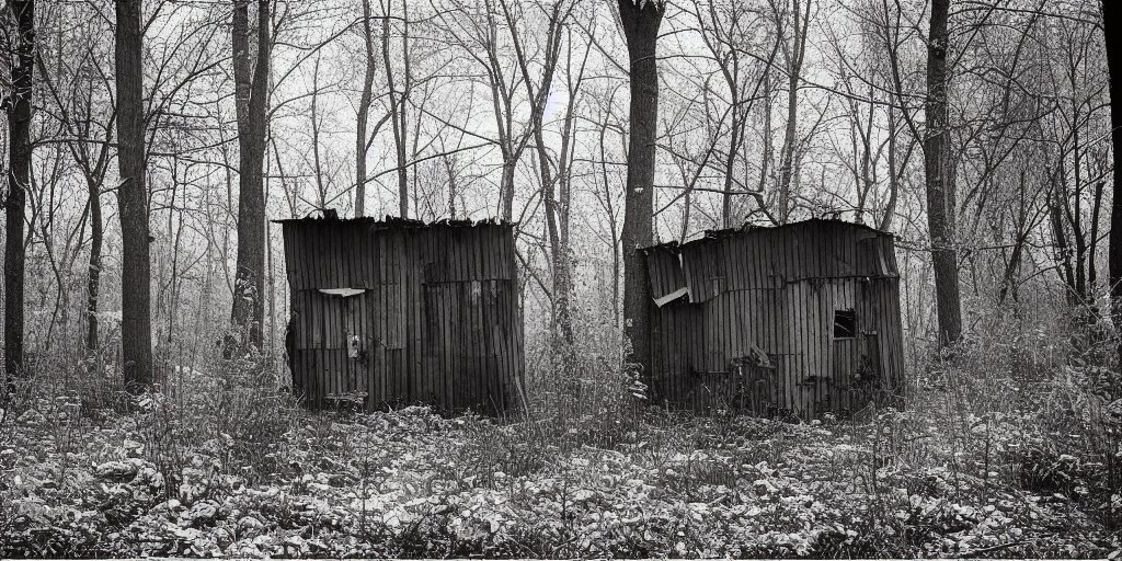 SpiritWorldNFT's tweet photo. Reports of people losing time after setting foot inside these dilapidated shacks in the woods of Dudley Town. 
#ghost #hauntedhouse #AIart #dalle2 #stablediffusionart https://t.co/RmeLp3XtGl