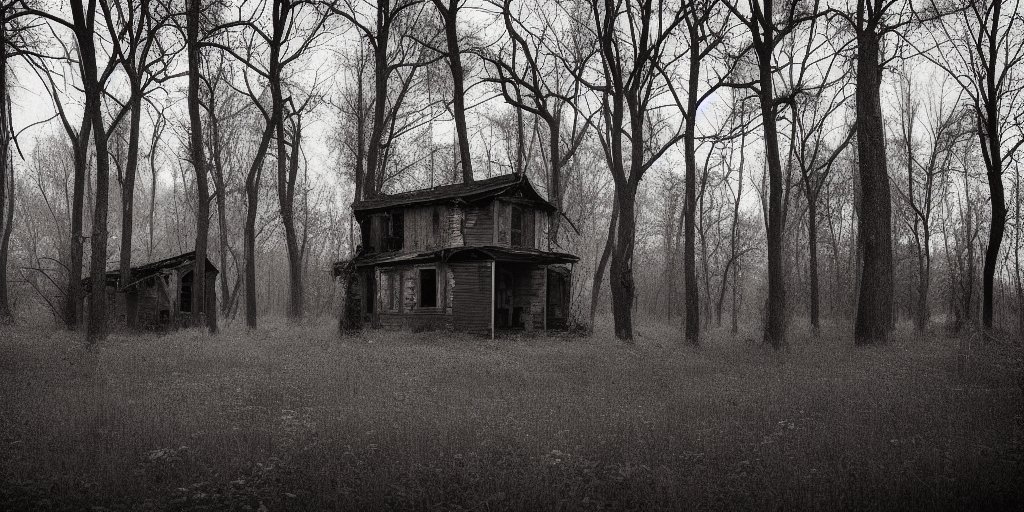 SpiritWorldNFT's tweet photo. Reports of people losing time after setting foot inside these dilapidated shacks in the woods of Dudley Town. 
#ghost #hauntedhouse #AIart #dalle2 #stablediffusionart https://t.co/RmeLp3XtGl