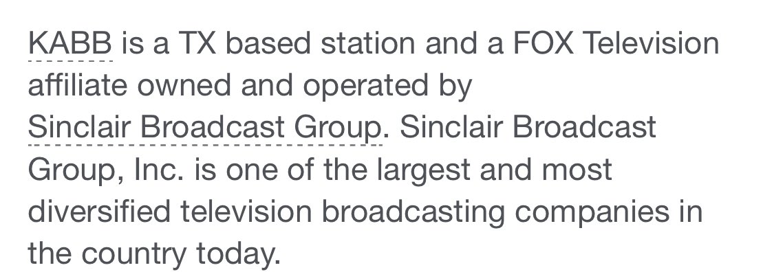 devahaz's tweet photo. @elonmusk @AMC_Apee Sinclair Broadcast Group is a threat to honest unbiased local media in America and an example of how the political right controls much of broadcast media in America https://t.co/Q1LzTWmpOM