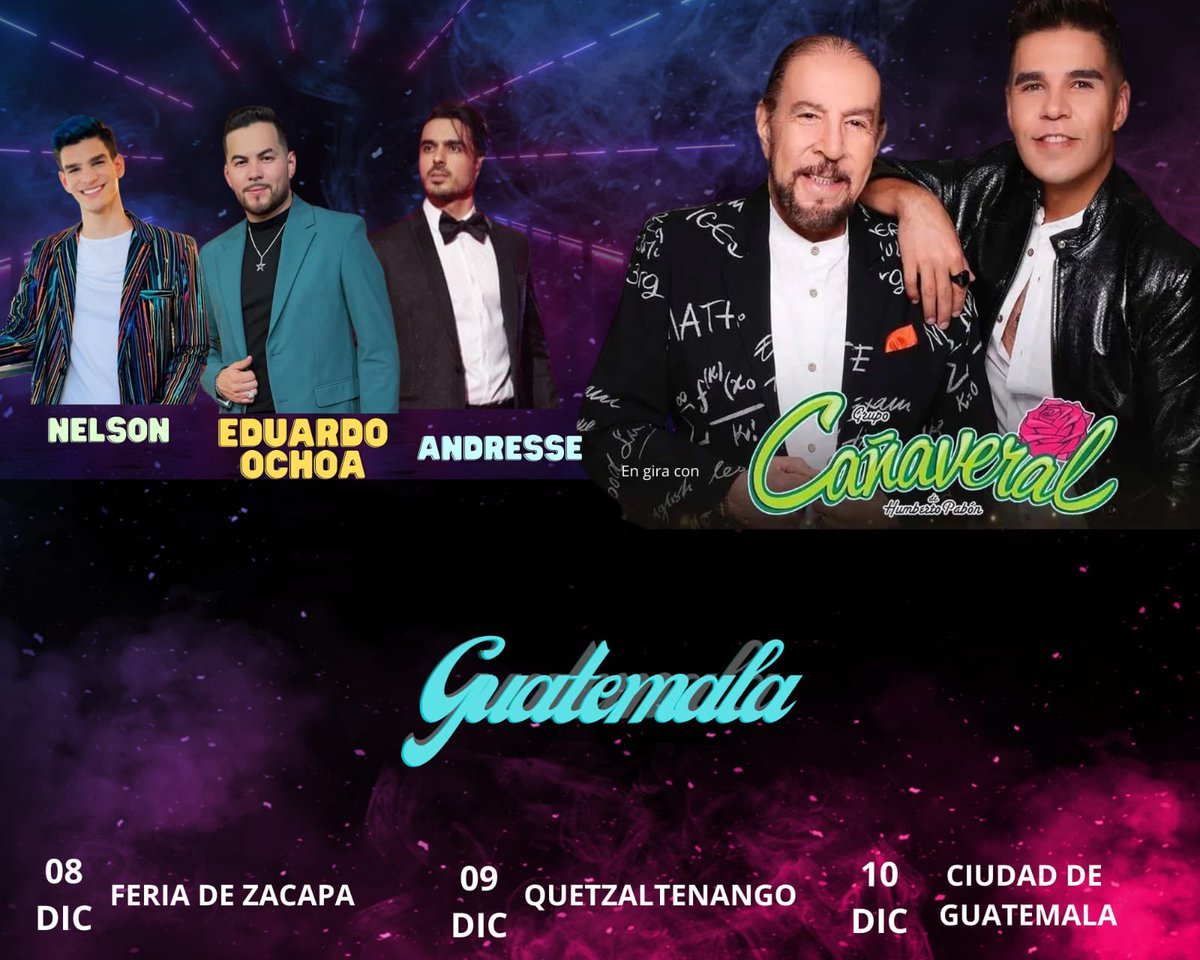 Atención amigos de Guatemala 📣📣 recuerden que este 08, 09 y 10 de Diciembre <a href="/grupocanaveral/">Grupo Cañaveral</a> estará en Guatemala con invitados de lujo <a href="/SoyNelsonC/">Nelson Carreras Oficial</a> <a href="/andresseuv/">Andresse</a> y <a href="/EduardoOchoamx/">Eduardo Ochoa</a>  🐸🐼🤠📣📣🧡🔥💃🏻💃🏻, no se lo pueden perder vayan ya a conseguir sus boletos!!