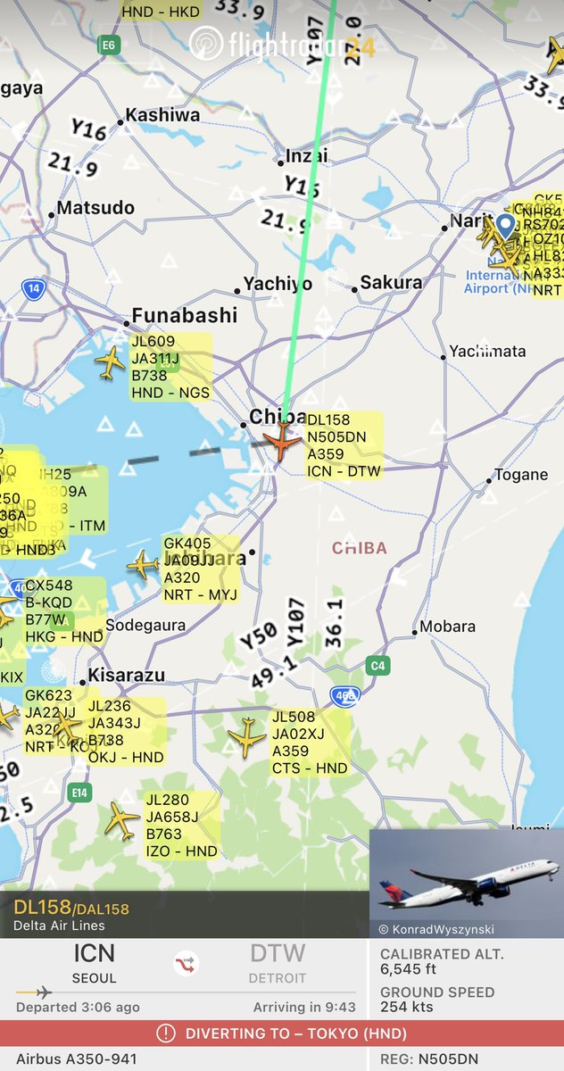 yoshu787's tweet photo. 仁川発のデルタが羽田にダイバートとな。
#DL158
#N505DN https://t.co/tTpAbbH2XB