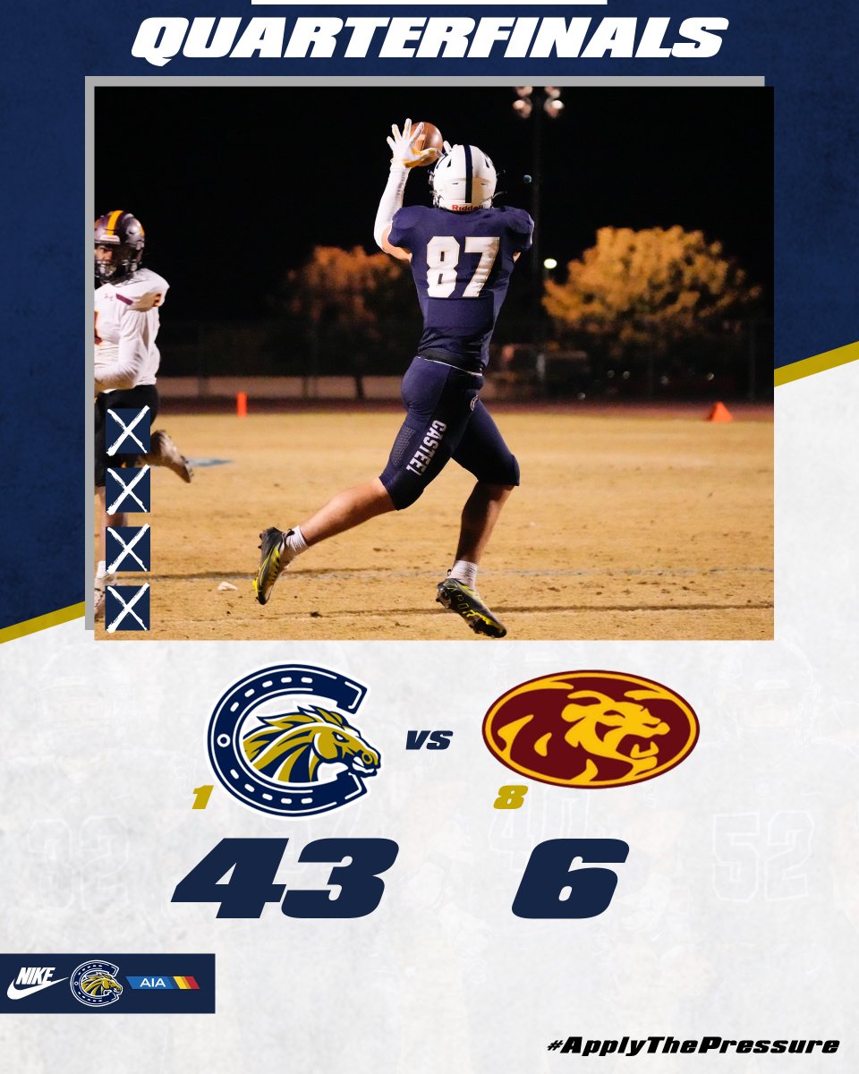 CasteelFootball's tweet photo. Final score from Joel Wirth Stadium:
@CasteelFootball - 43
@MPHS_Football - 6
#ApplyThePressure https://t.co/sVTrRfbVoj