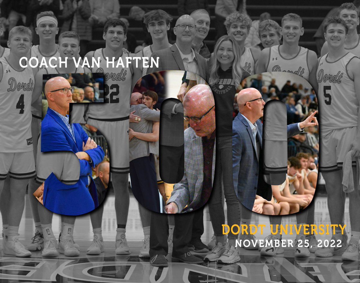 DordtHoops's tweet photo. Congratulations to our leader Coach Van Haaften on 500 career wins!  Amazing to see all the lives he has impacted along the way! #DefenderWay https://t.co/p6sHLUn5wX