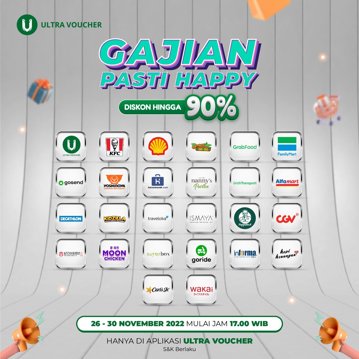 ultra_voucher's tweet photo. Hi Ultranian, sore ini akan ada promo Gajian Pasti Happy di aplikasi Ultra Voucher. Pastikan kamu sudah download aplikasinya biar nggak ketinggalan dan kehabisan promo menariknya ya🤗
#UVCR #PakaiUltraVoucher #vouchers #voucher #promovoucher #promonovember #diskon #vouchermurah https://t.co/veRHsDkM8M